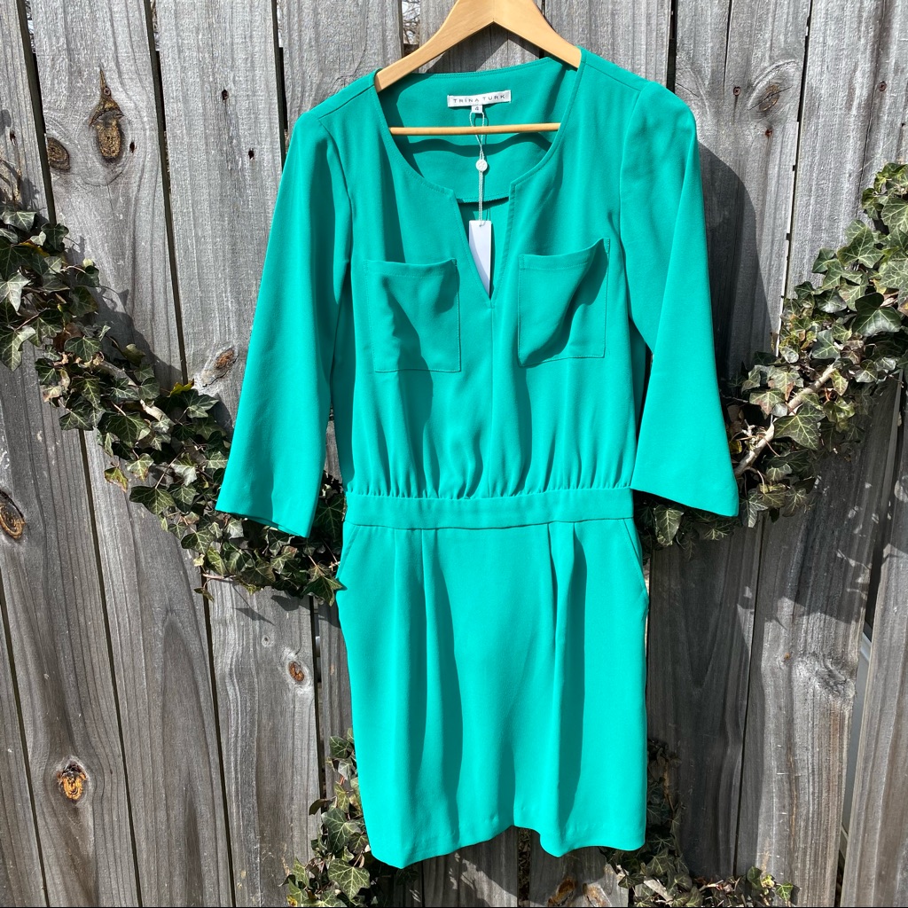 Trina Turk Bright Green Long Sleeve Dress Size 4 Nwt